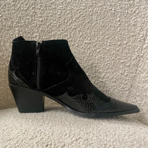Zara Black Leather & Suede Western Ankle Booties - Picture 8 of 10